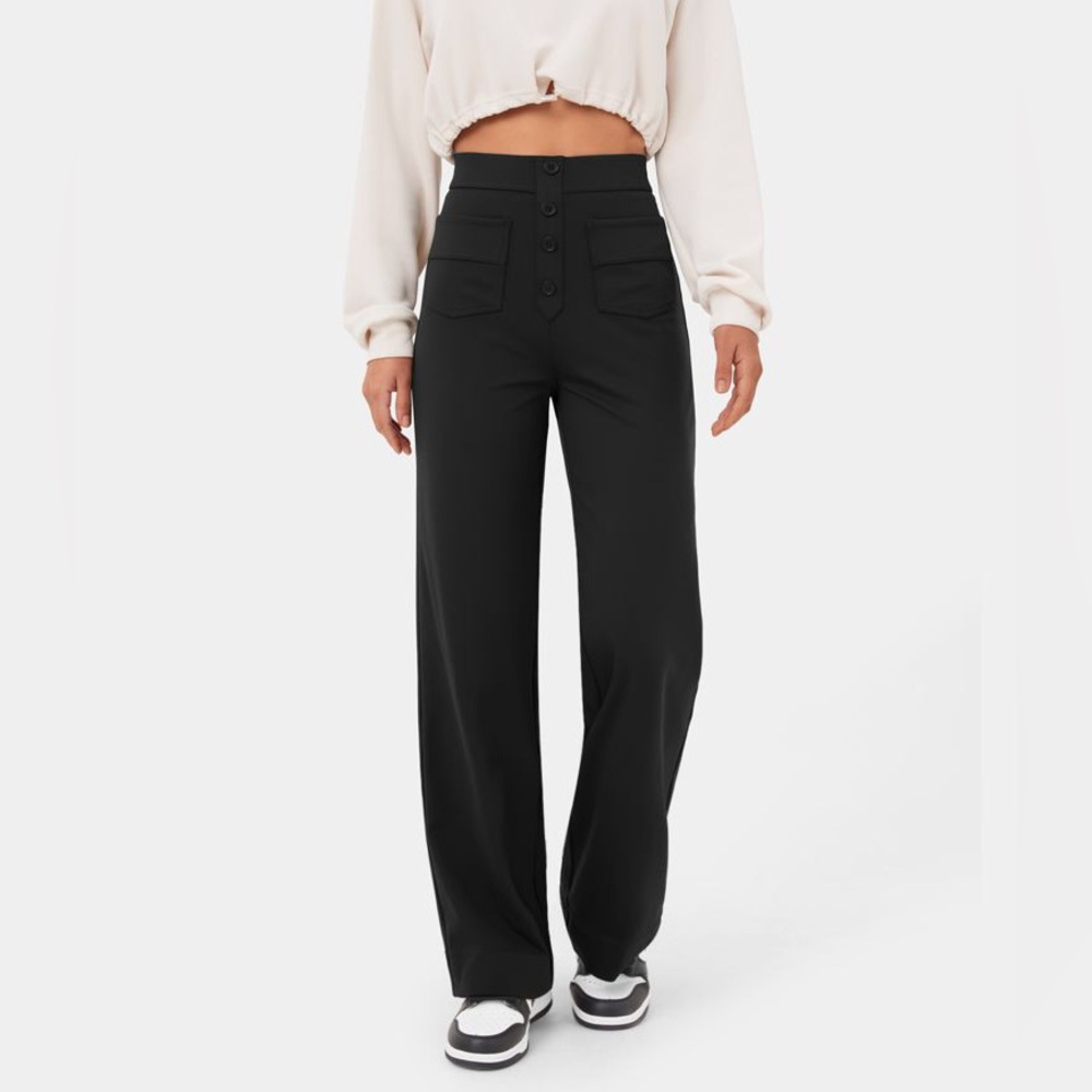 NWT Halara High Waisted Button Multiple Pockets Straight Leg Casual Pants MED